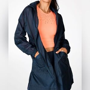 Fabletics Olive Woven Utility Jacket Thunder Blue Removable Hood Size Small
